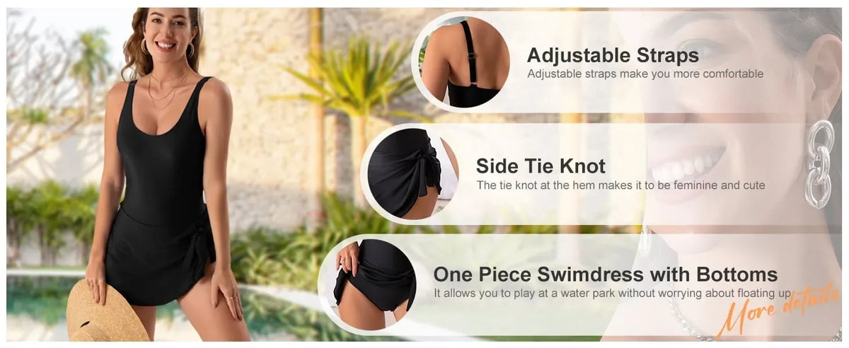 Women's One Piece Swim Romper Built-in Bra Adjustable Wide Straps Swimsuit Summer Full Coverage Comfy Bikinis Set Swimwears