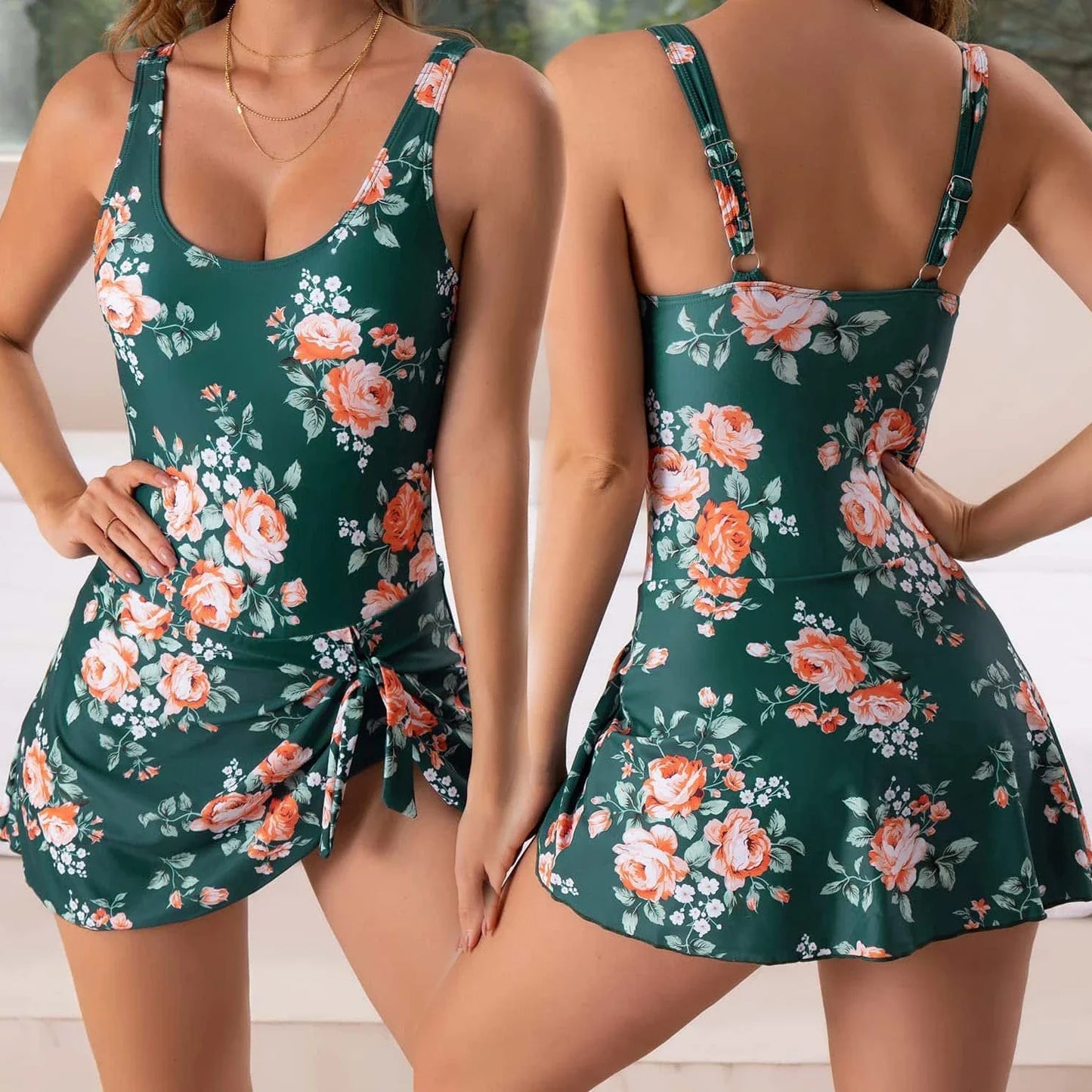 Women's One Piece Swim Romper Built-in Bra Adjustable Wide Straps Swimsuit Summer Full Coverage Comfy Bikinis Set Swimwears