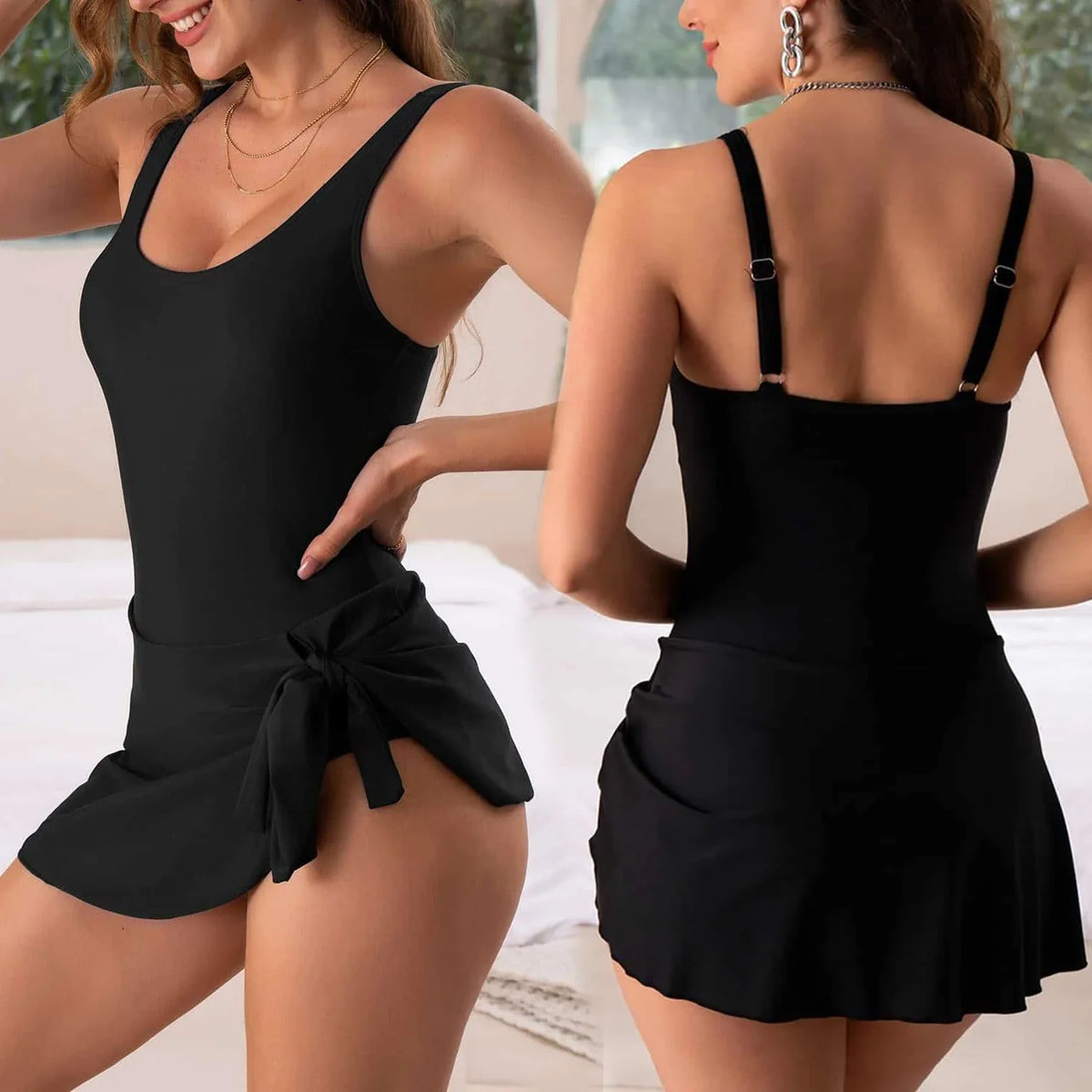 Women's One Piece Swim Romper Built-in Bra Adjustable Wide Straps Swimsuit Summer Full Coverage Comfy Bikinis Set Swimwears